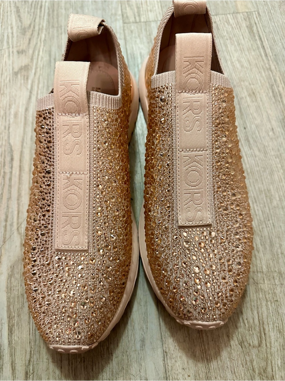 Michael Kors Blush Crystal-Embellished Slip-On Sneakers US 10